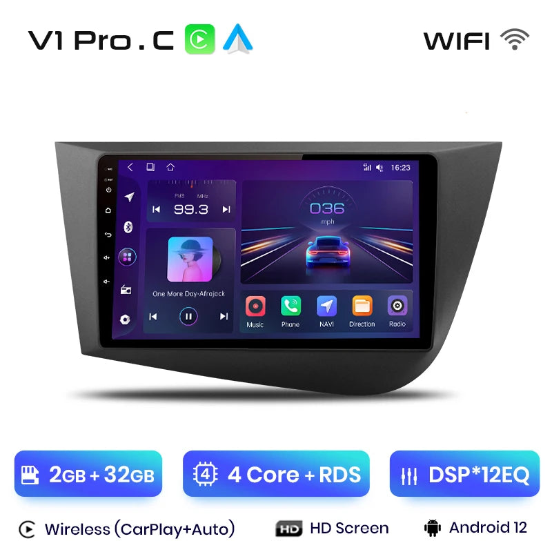 Junsun V1 Drahtloses CarPlay Android Auto Autoradio für Seat Leon MK2 2005-2012 GPS Auto Intelligente Systeme Smart Autoradio 
