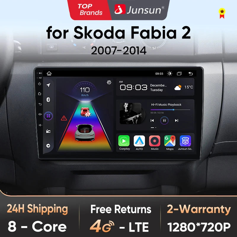 Radio Junsun V1 Plus para Skoda Fabia 2 2007-2014 con CarPlay inalámbrico, Android Auto, sistema inteligente para coche, 2 DIN, DVD. 
