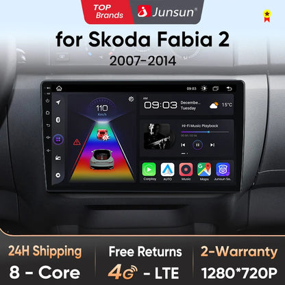 Radio Junsun V1 Plus para Skoda Fabia 2 2007-2014 con CarPlay inalámbrico, Android Auto, sistema inteligente para coche, 2 DIN, DVD. 