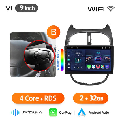Junsun Wireless CarPlay Car Radio For Peugeot 206 2001 2002 2003 2004-2008 Android Multimedia