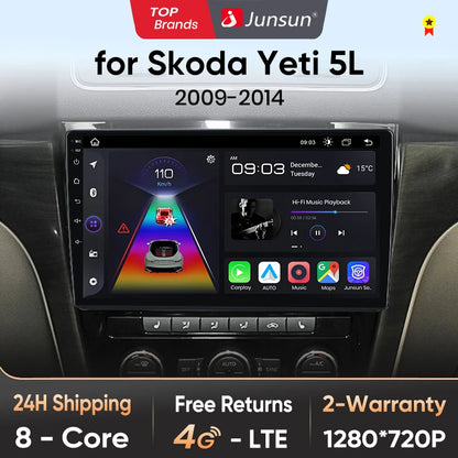Radio Junsun V1 Plus para coche SKODA Yeti 5L 2009-2014 con CarPlay inalámbrico, Android Auto, sistema inteligente para coche, 2 DIN, DVD. 