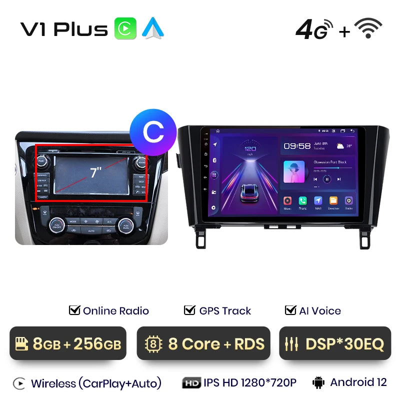 Junsun V1 - Radio inalámbrica con CarPlay y Android para Nissan Qashqai J11 X-Trail 3 T32 (2013-2017), GPS, 2DIN 