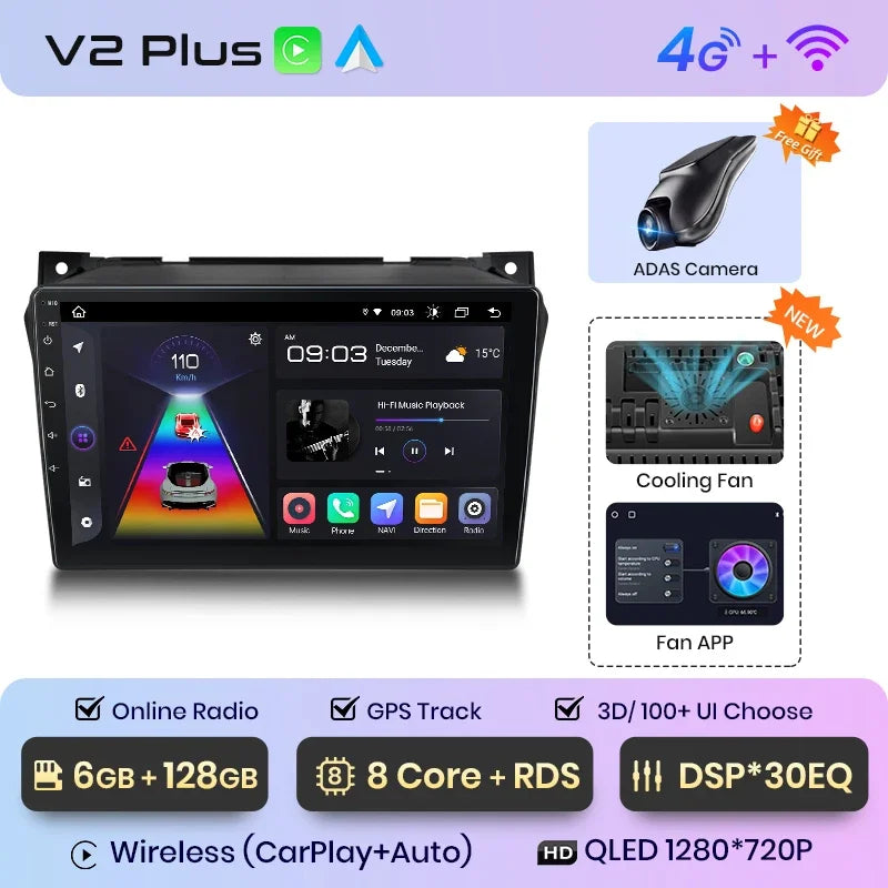 Radio Junsun CarPlay inalámbrica Android Auto para Suzuki Alto 2009-2016 con sistema inteligente RDS, Bluetooth, WiFi, 2 DIN 