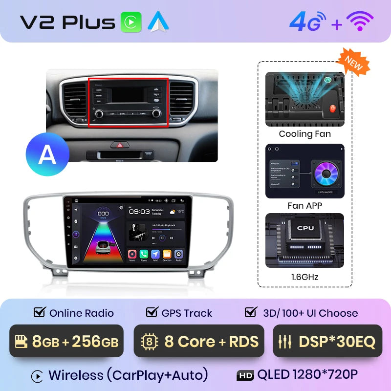 Junsun V1pro AI Voice Car Radio Android Auto Multimedia Player For Kia Sportage 4 QL 2018-2021 Carplay 4G DSP 2din GPS autoradio