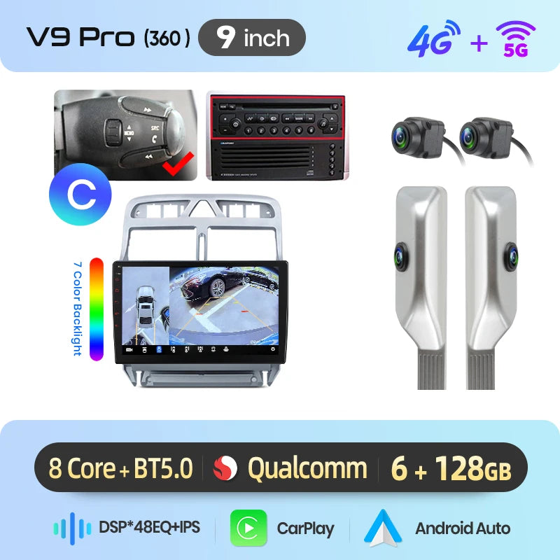 Junsun Wireless CarPlay Car Radio For Peugeot 307 307CC 307SW 2002 2003-2013 Android Multimedia