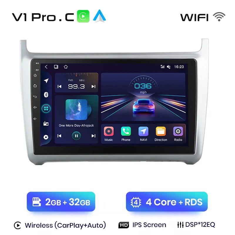 Junsun CarPlay inalámbrico Android Auto Radio para VOLKSWAGEN POLO 2014 Sistemas inteligentes para coche RDS BT WiFi 2 DIN 