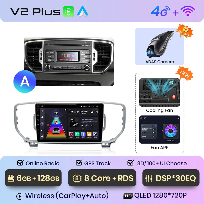 Junsun V1 AI Voice Wireless CarPlay Android Auto Radio For Kia Sportage 4 QL 2016 - 2018 4G Car Multimedia GPS 2din autoradio