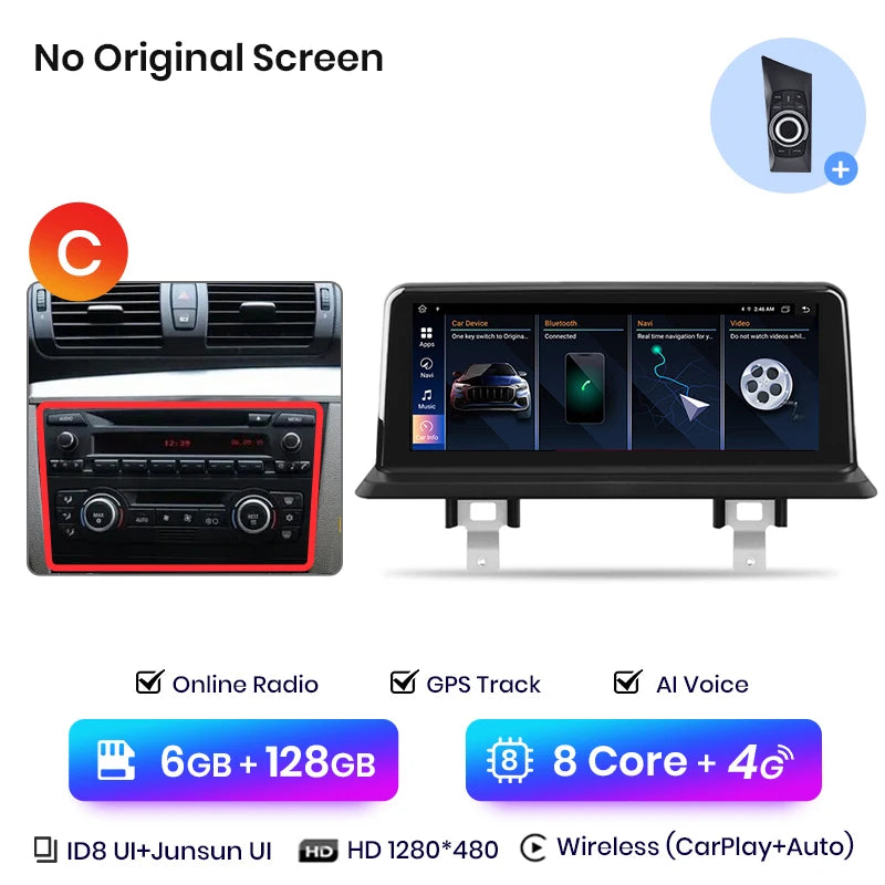 Junsun V1 AI Voice - Radio inalámbrica CarPlay Android Auto para BMW Serie 1, Serie 1, E87, E81, E82, E88 (2004-2011), 4G, GPS multimedia para coche 