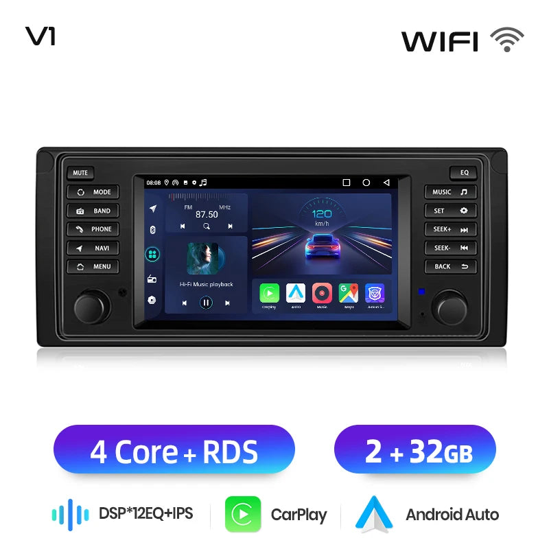 Junsun Wireless CarPlay Car Radio For BMW 5 Series E39 X5 E53 M5 1996-2003 Android Multimedia