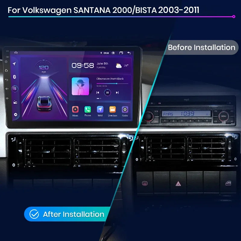 Junsun Wireless CarPlay Android Auto Radio For VW SANTANA 2000 BISTA 2003 2004-2011 Car Intelligent Systems RDS BT WiFi 2 din