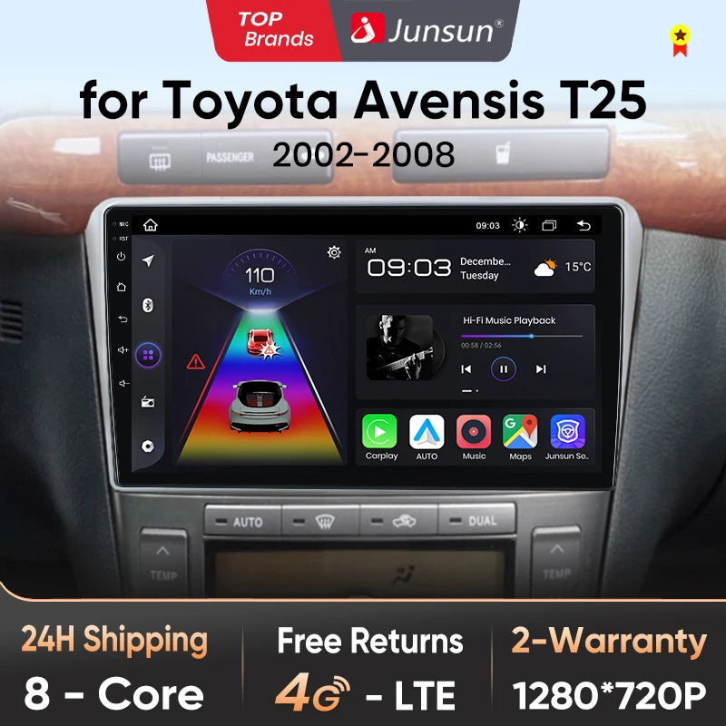 Junsun V1pro AI Voice 2 DIN Android Auto Radio para Toyota Avensis T25 2002-2008 Carplay Car Multimedia GPS 2 DIN autorradio 