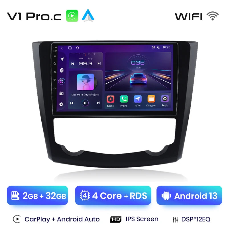 Radio Junsun V1 Plus para Renault Kadjar 2015-2019 con CarPlay inalámbrico, Android Auto, sistema inteligente, 2 DIN, DVD. 