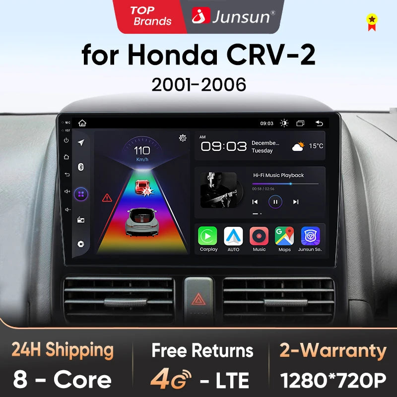 Junsun V1 pro AI Voice 2 DIN Android Auto Radio para Honda CR-V CRV 2 2001-2006 Radio de coche multimedia GPS Track Carplay 2 DIN DVD 
