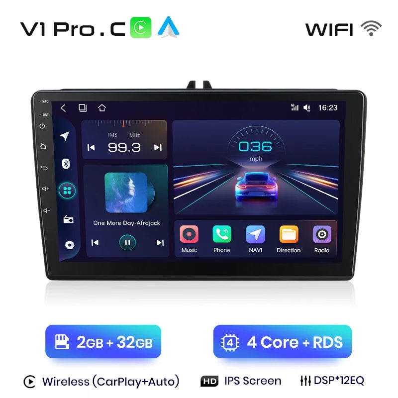 Junsun CarPlay inalámbrico Android Auto Radio para VW Tiguan Touran Caddy Passat Seat 2009 Sistemas inteligentes para coche RDS BT WiFi 2 DIN 