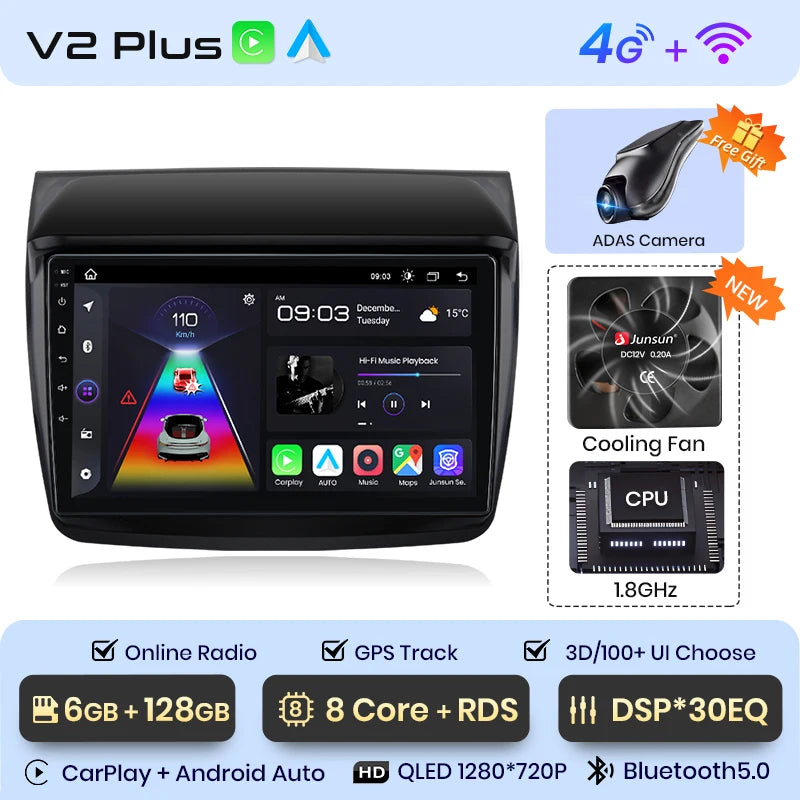 Junsun V1 Plus Car Radio For Mitsubishi Pajero Sport 2 L200 Triton 2008 - 2016 wireless CarPlay Android Auto No 2 din 2din DVD
