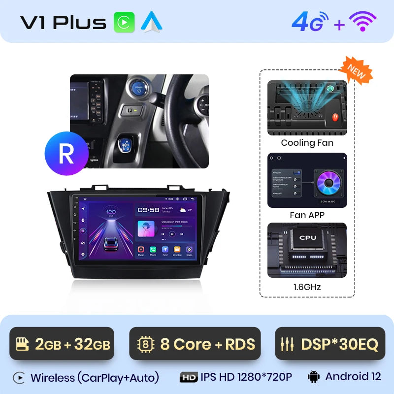 Junsun V1 AI Voice Wireless CarPlay Android Auto Radio for Toyota Prius Plus V Alpha 2012-2017 Car Multimedia GPS 2din autoradio