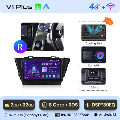 Junsun V1 AI Voice Wireless CarPlay Android Auto Radio for Toyota Prius Plus V Alpha 2012-2017 Car Multimedia GPS 2din autoradio
