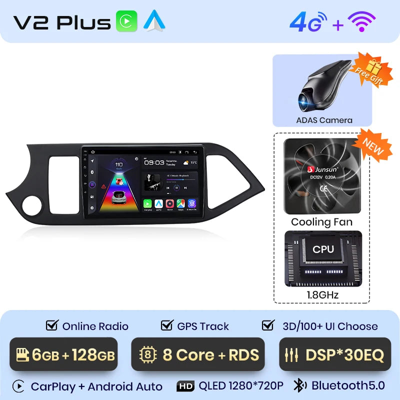 Junsun Autoradio für KIA Morning Picanto 2011–2016, kabelloses CarPlay Android Auto, intelligente Autosysteme, keine 2 Din, 2Din DVD 