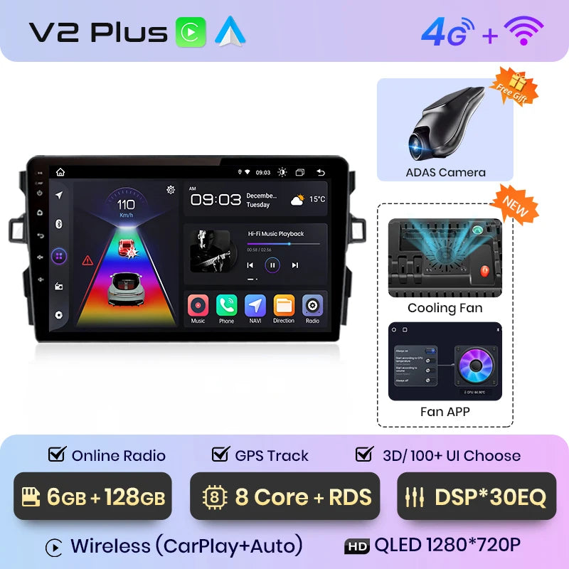 Junsun V1pro AI Voice Android Auto Radio para Toyota Auris E150 2006-2012 Carplay Car Multimedia GPS 2DIN autorradio 