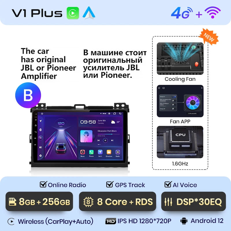 Junsun V1 Wireless CarPlay Android Auto Radio For Toyota Land Cruiser Prado 120 2004 - 2009 4G Car Multimedia GPS 2din autoradio