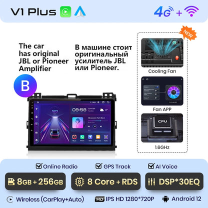 Junsun V1 Wireless CarPlay Android Auto Radio For Toyota Land Cruiser Prado 120 2004 - 2009 4G Car Multimedia GPS 2din autoradio
