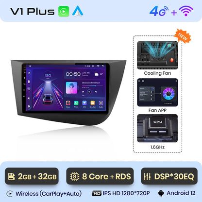 Junsun V1 Drahtloses CarPlay Android Auto Autoradio für Seat Leon MK2 2005-2012 GPS Auto Intelligente Systeme Smart Autoradio 