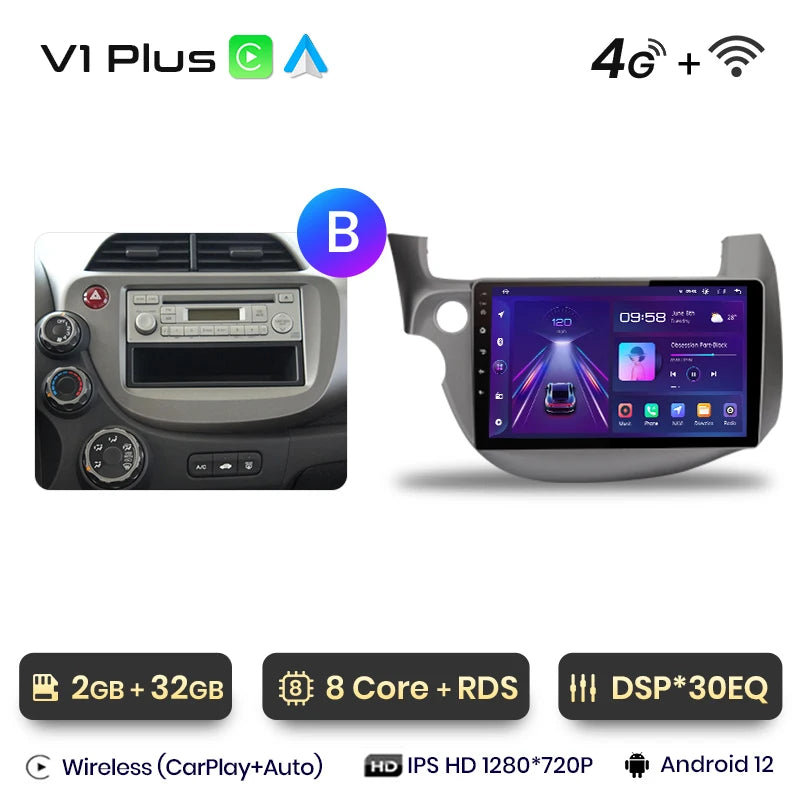 Junsun V1pro Android 10 AI Voice 4G Carplay RDS Radio de coche multimedia GPS para Honda Fit Jazz 2007-2013 2DIN autorradio bluetooth 