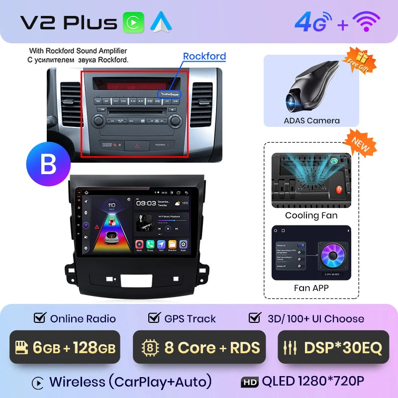 Radio Junsun V1pro 2 DIN Android Auto para Mitsubishi Outlander XL 2 2005-2011 Citroën C-Crosser con Carplay y reproductor multimedia para coche. 