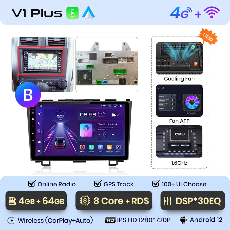 Radio de coche Junsun V1 con CarPlay inalámbrico y Android Auto para Honda CR-V 3 RE CRV 2007-2011, GPS, sistemas inteligentes para coche, autorradio inteligente. 