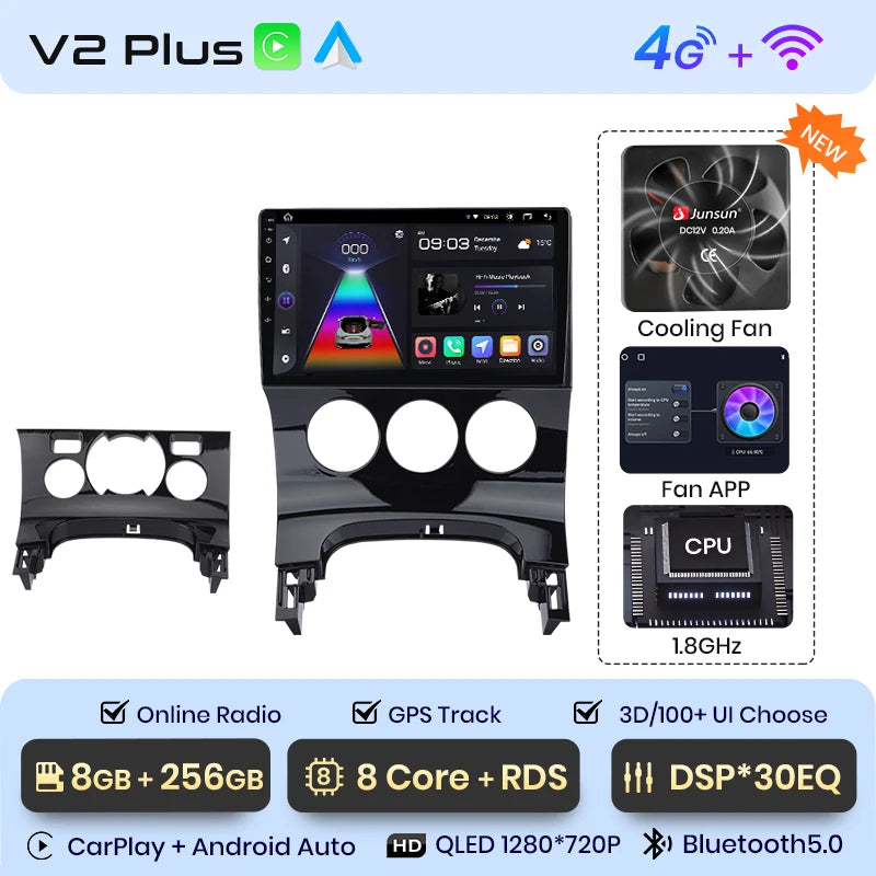 Radio Junsun V1 Plus para Peugeot 3008 2009-2015 con CarPlay inalámbrico, Android Auto, sistema inteligente para coche, 2 DIN, DVD. 