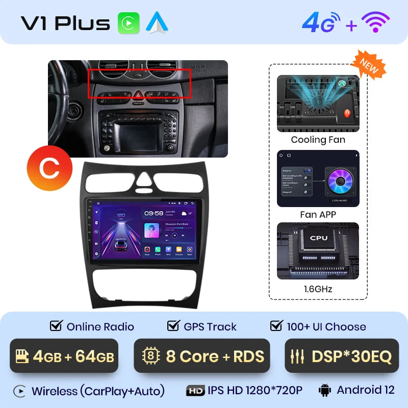 Radio para coche Junsun CarPlay Android Auto para Mercedes Benz Clase C Clase CLK W203 W209 S203 A209 2000-2005 Sistemas inteligentes Auto 