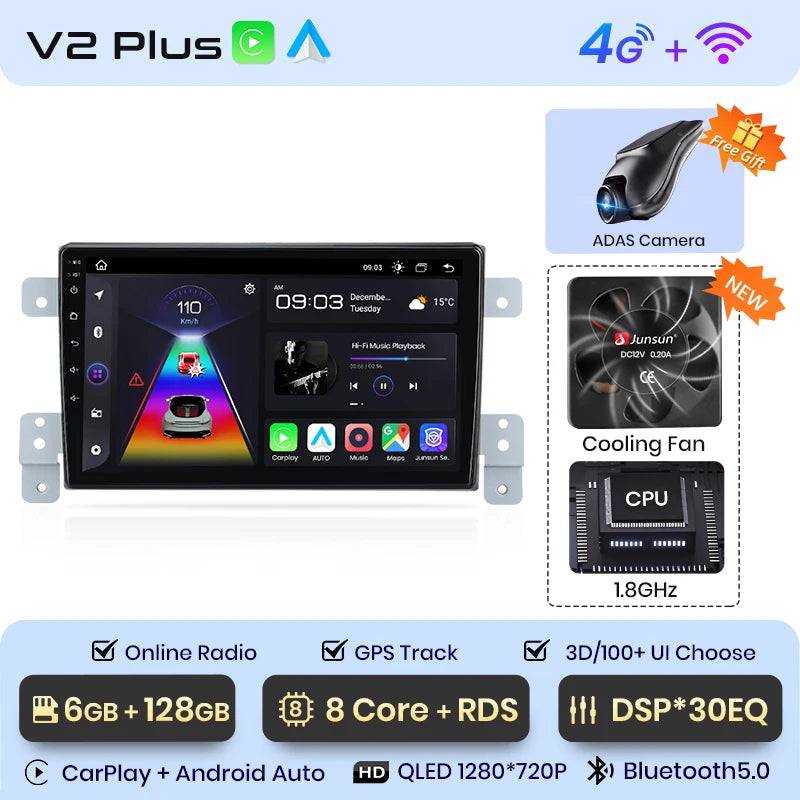 Radio Junsun para Suzuki Grand Vitara 3 (2005-2015), inalámbrica, CarPlay, Android Auto, sistema inteligente, 2 DIN, DVD. 