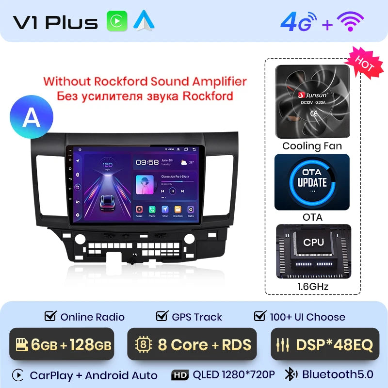 Radio Junsun para coche Mitsubishi Lancer 2007-2013 con CarPlay inalámbrico, Android Auto, sistema inteligente para coche, 2 DIN, DVD. 