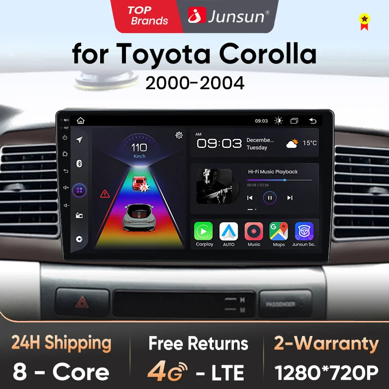 Junsun V1pro AI Voice Android Auto Radio para Toyota Corolla E130 E120 2000-2004 Carplay 4G Car Multimedia GPS 2DIN Autoradio 