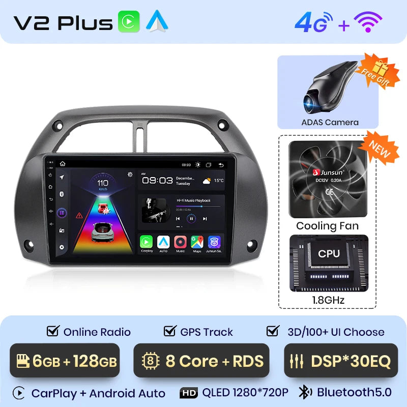 Junsun V1 Plus Car Radio For Toyota RAV4 2001 - 2005 wireless CarPlay Android Auto car intelligent systems No 2 din 2din DVD