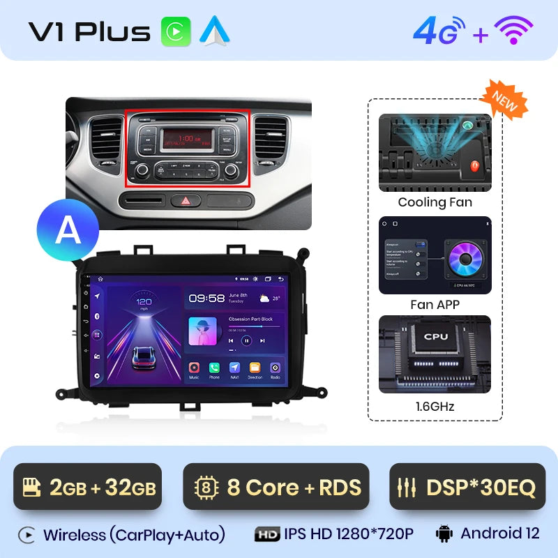 Junsun V1pro AI Voice 4G Carplay Android Auto Multimedia Player For Kia Carens 2013-2018 2din Car Radio GPS autoradio bluetooth