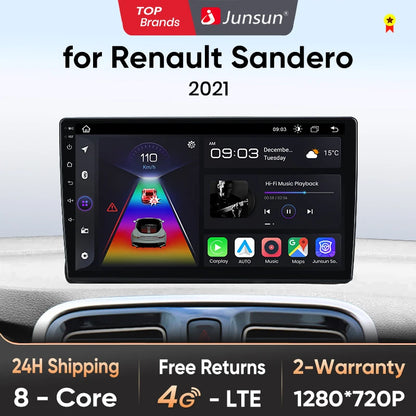 Junsun CarPlay inalámbrico Android Auto Radio para Renault Sandero 2021 Sistemas inteligentes para coche RDS BT WiFi 2 DIN 