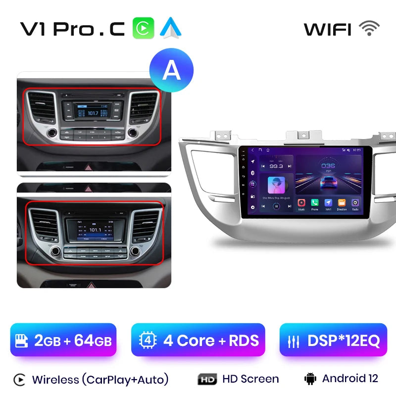 Junsun V1pro Wireless CarPlay Android Auto Radio For Hyundai IX35 Tucson 3 2015-2018 4G Car Multimedia GPS 2din autoradio