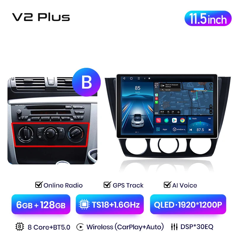 Junsun V3 Plus 2K Drahtlose CarPlay Android Auto Auto Intelligente Systeme für BMW 1-Serie E87 E81 E82 E88 2004-2011 Autoradio 