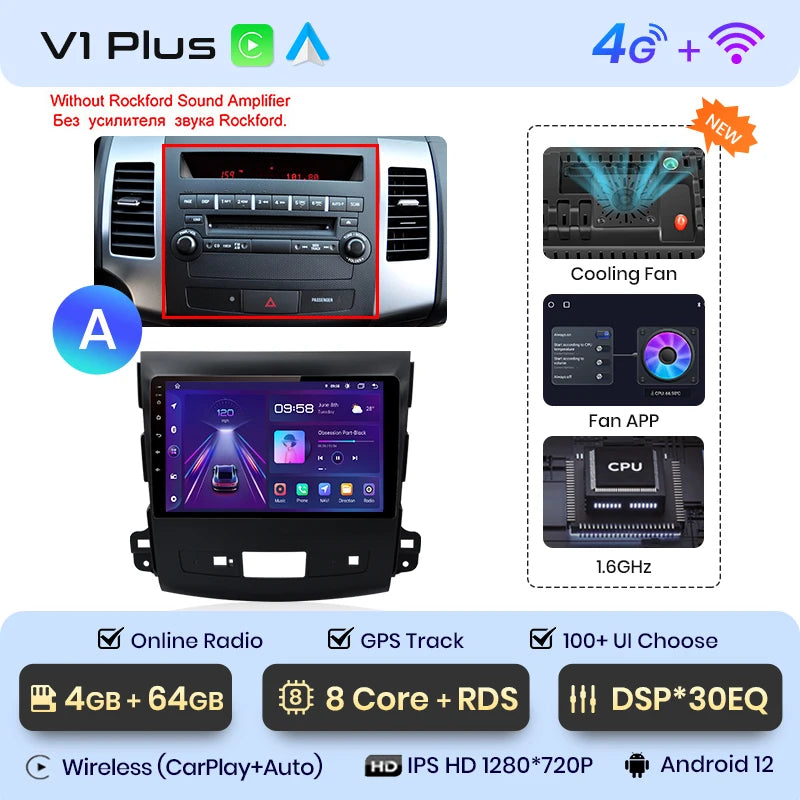 Radio Junsun V1pro 2 DIN Android Auto para Mitsubishi Outlander XL 2 2005-2011 Citroën C-Crosser con Carplay y reproductor multimedia para coche. 