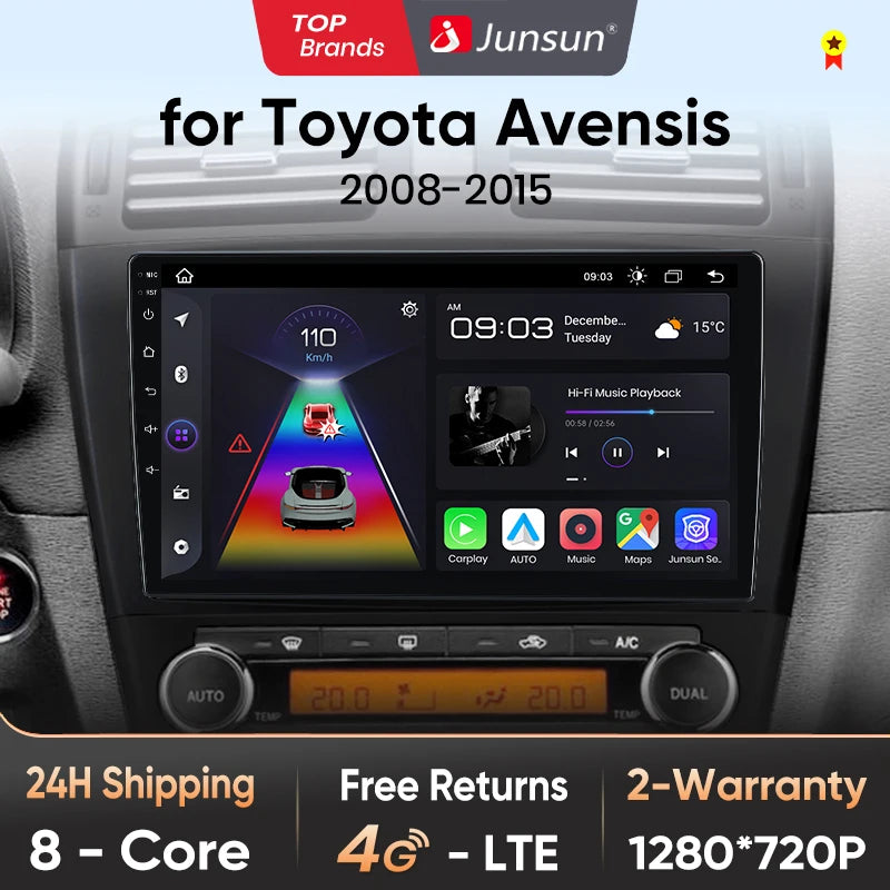 Junsun V1pro AI Voice 2 din Android Auto Radio For Toyota Avensis T27 2008-2015 Carplay 4G Car Multimedia GPS 2din autoradio