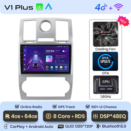 Radio Junsun para Chrysler 300C Aspen 2004-2008 con CarPlay inalámbrico, Android Auto, sistema inteligente para coche, 2 DIN, DVD. 