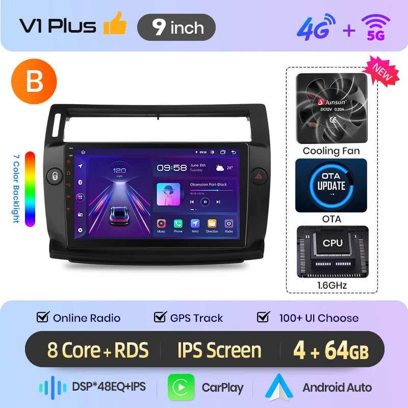 Junsun Wireless CarPlay Car Radio For Citroen C4 2004 2005 2006 2007 2008 2009 Android Multimedia