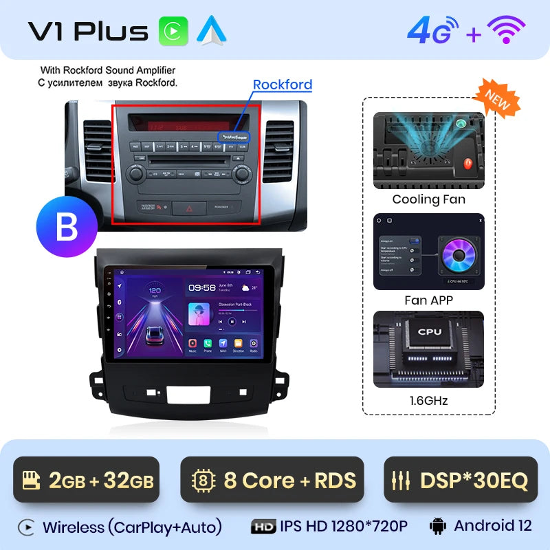Radio Junsun V1pro 2 DIN Android Auto para Mitsubishi Outlander XL 2 2005-2011 Citroën C-Crosser con Carplay y reproductor multimedia para coche. 