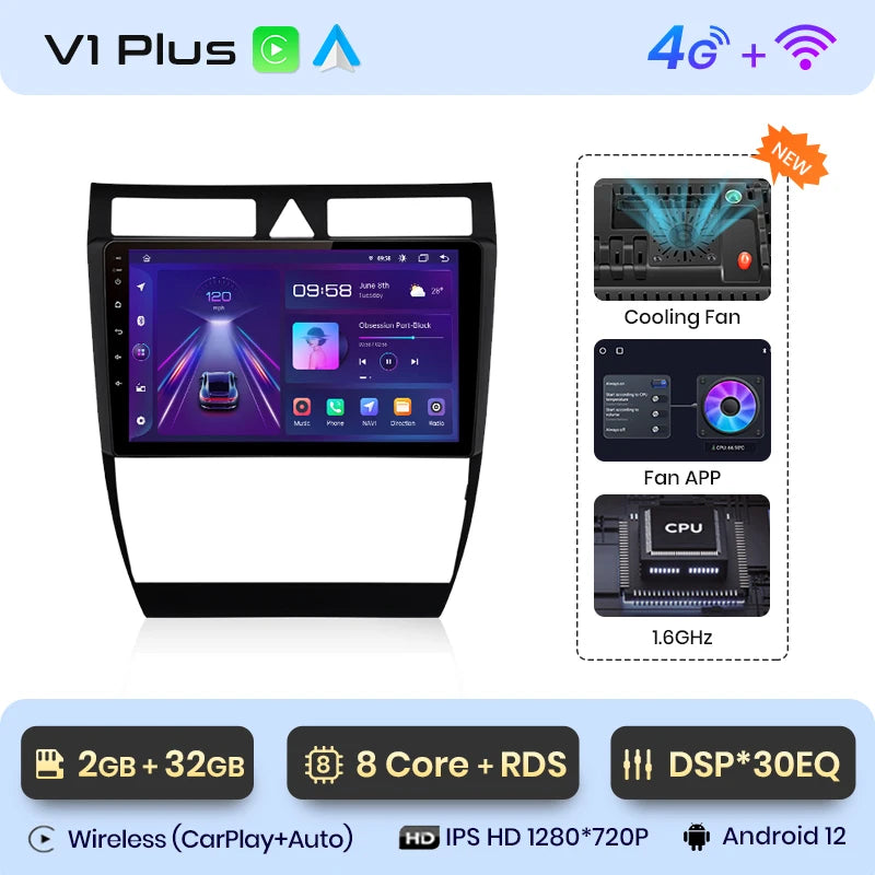 Junsun V1 AI Voice Wireless CarPlay Android Auto Radio For Audi A6 C5 1997-2004 S6 RS6 4G Car Multimedia GPS 2din autoradio