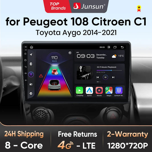 Junsun V1 Plus Car Radio For Peugeot 108 Citroen C1 Toyota Aygo 2014 - 2021 wireless CarPlay Android Auto No 2 din 2din DVD