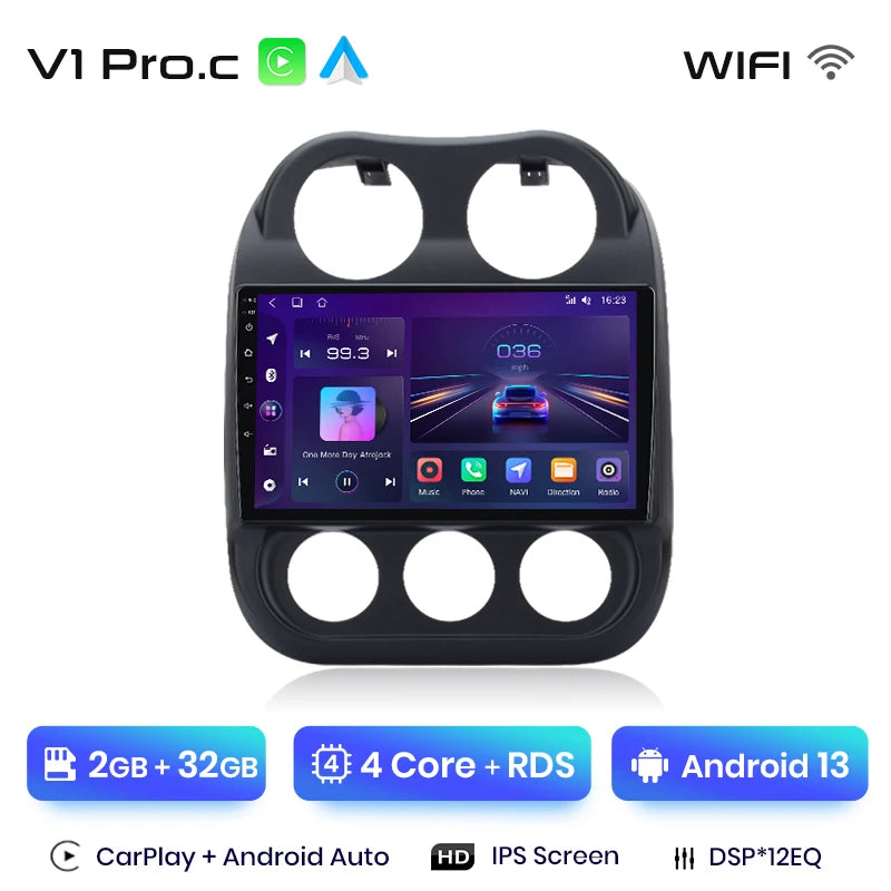 Radio Junsun para coche JEEP Compass Patriot 2010-2016 con CarPlay inalámbrico, Android Auto, sistema inteligente para coche, 2 DIN, DVD. 