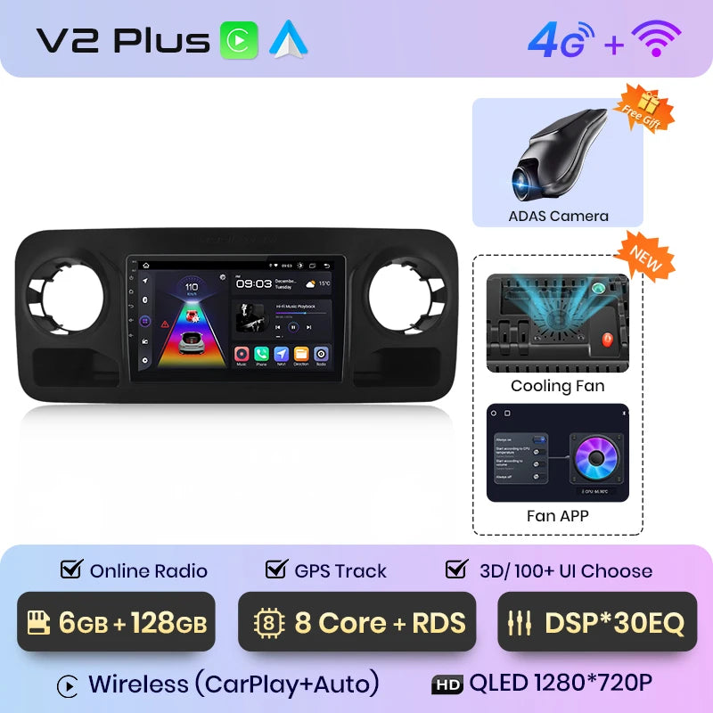 Junsun V1pro AI Voice 2 DIN Android Auto Radio para Mercedes-Benz Sprinter 2018-2022 Carplay Car Multimedia GPS 2 DIN Autoradio 