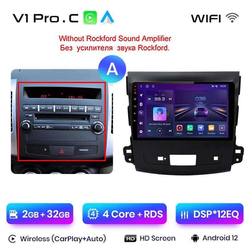 Radio Junsun V1pro 2 DIN Android Auto para Mitsubishi Outlander XL 2 2005-2011 Citroën C-Crosser con Carplay y reproductor multimedia para coche. 