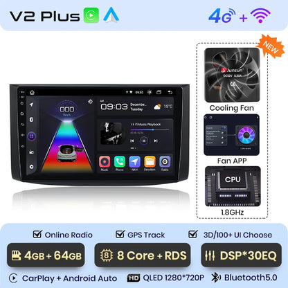 Radio Junsun V1 Plus para Chevrolet Aveo 2006-2012 con CarPlay inalámbrico, Android Auto, sistema inteligente, 2 DIN, DVD, 2 DIN. 